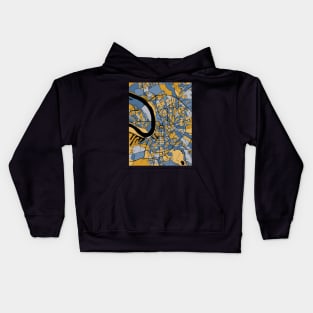 Dusseldorf Map Pattern in Blue & Gold Kids Hoodie